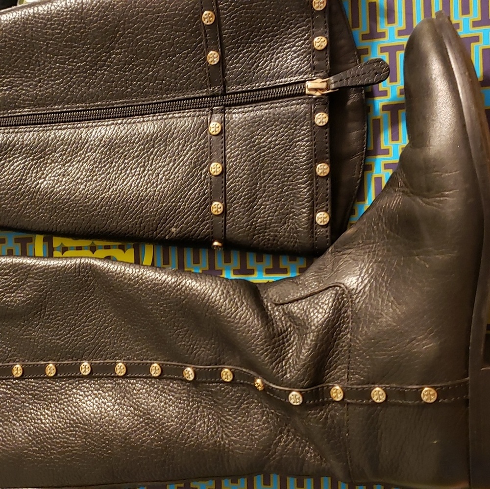 Tory Burch black leather riding boots